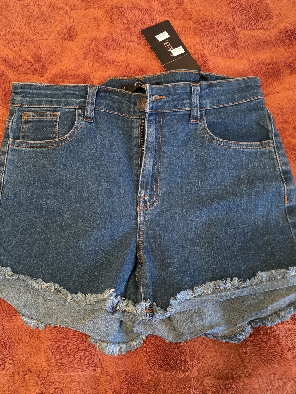 L&B Dark Blue Frayed Hem Denim Shorts